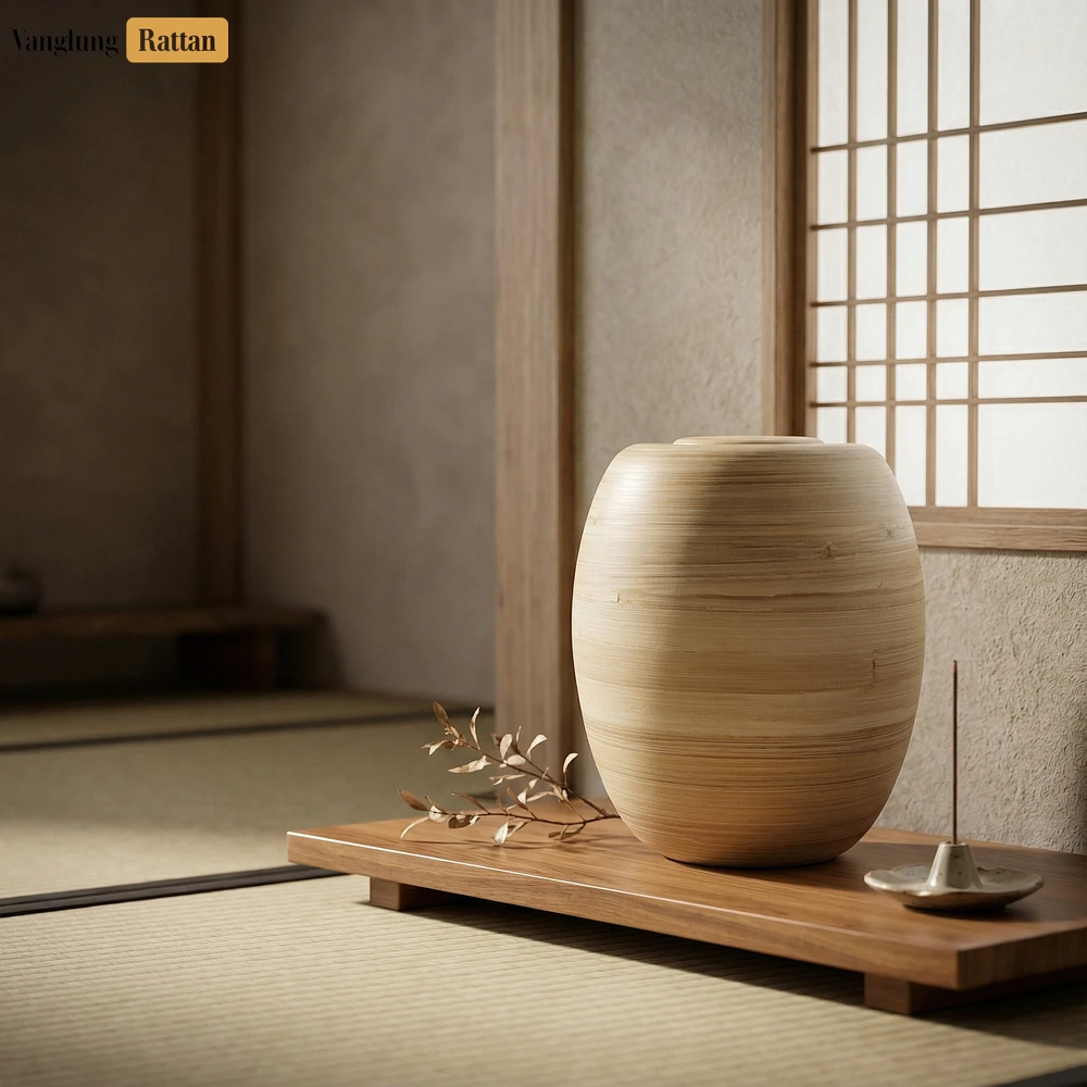 Rattan Export Artisanal Wood Grain Ash Urn - Premium Natural Memorial Product for Funeral Home Use - REX-UR0526008