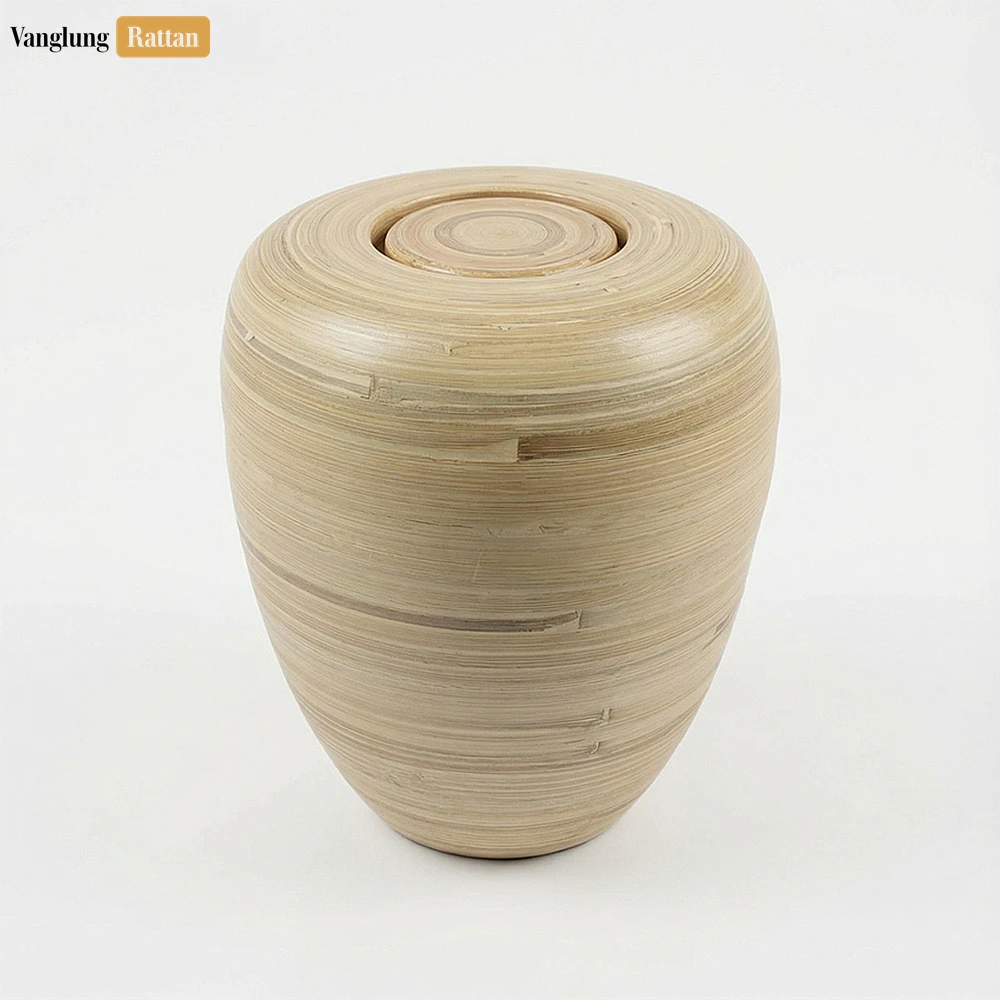 Rattan Export Wholesale Honey-Tan Bamboo Urn for Human Ashes - Eco-Friendly Memorial Products for Commercial Use - REX-UR0526003