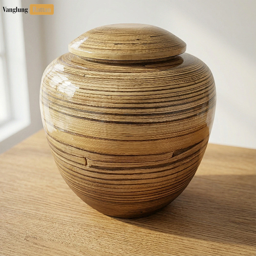 Rattan Export Bán buôn cuộn tre hỏa táng bình lưu tro - bền vững tang lễ nguồn cung cho số lượng lớn sử dụng - REX-UR0526002