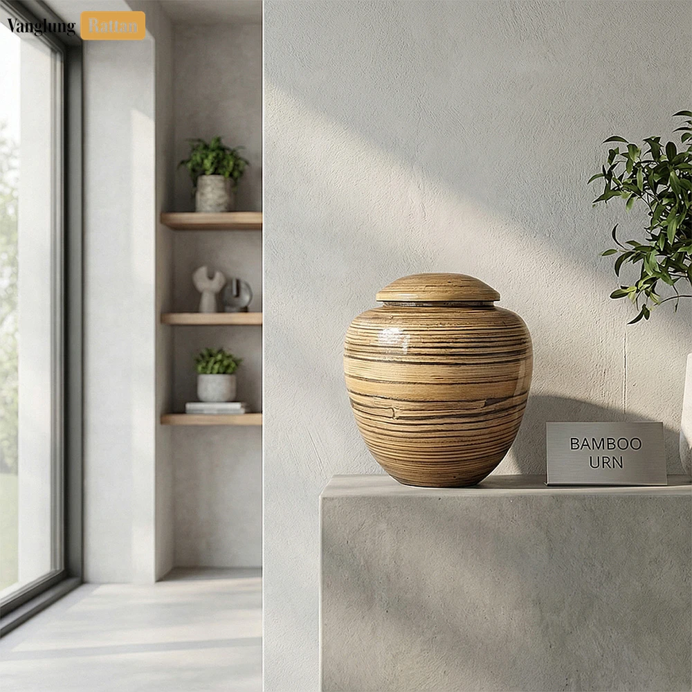 Rattan Export Bán buôn cuộn tre hỏa táng bình lưu tro - bền vững tang lễ nguồn cung cho số lượng lớn sử dụng - REX-UR0526002