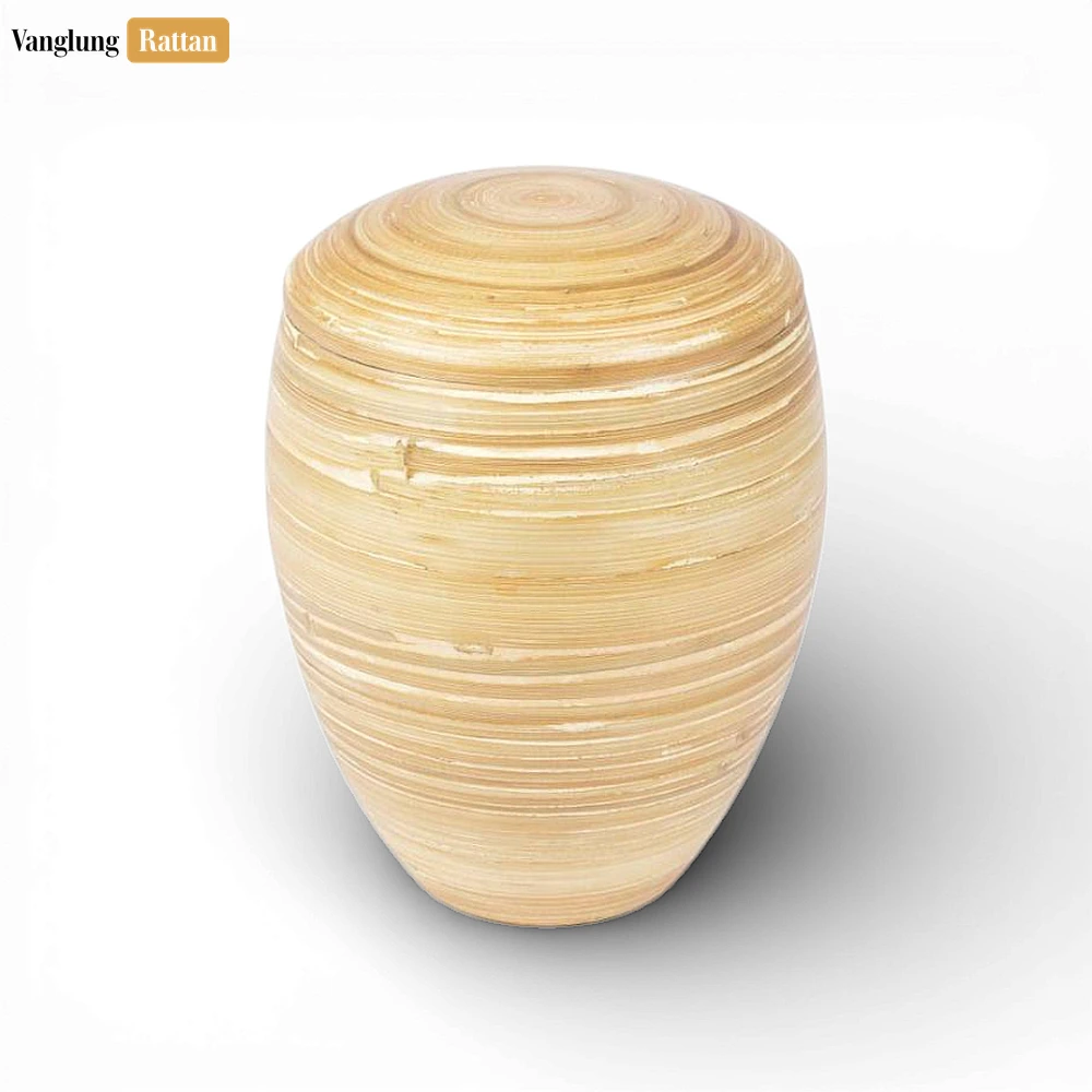 Rattan Export Natural Coiled Bamboo Cremation Urn - Handcrafted Wooden Funeral Vase for Ash Use - REX-UR0526001