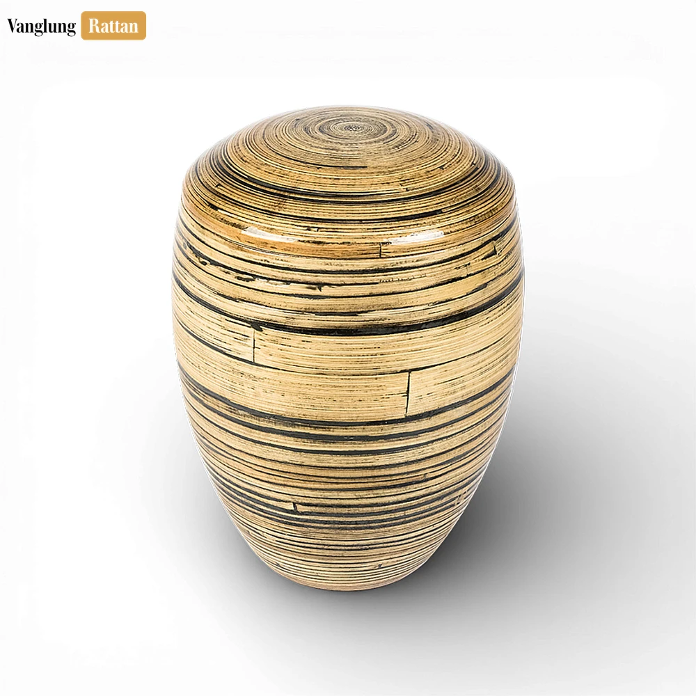 Rattan Export Natural Coiled Bamboo Cremation Urn - Handcrafted Wooden Funeral Vase for Ash Use - REX-UR0526001