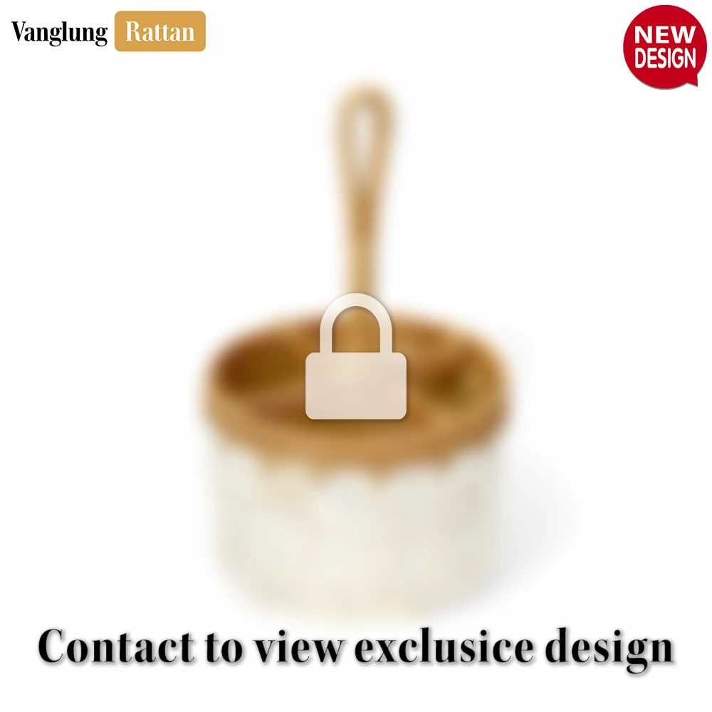 Rattan Export Handcrafted Round Shell Mosaic Utensil Holder - Sustainable Rattan Flatware Organizer for Kitchen Use - REX-TWR01000