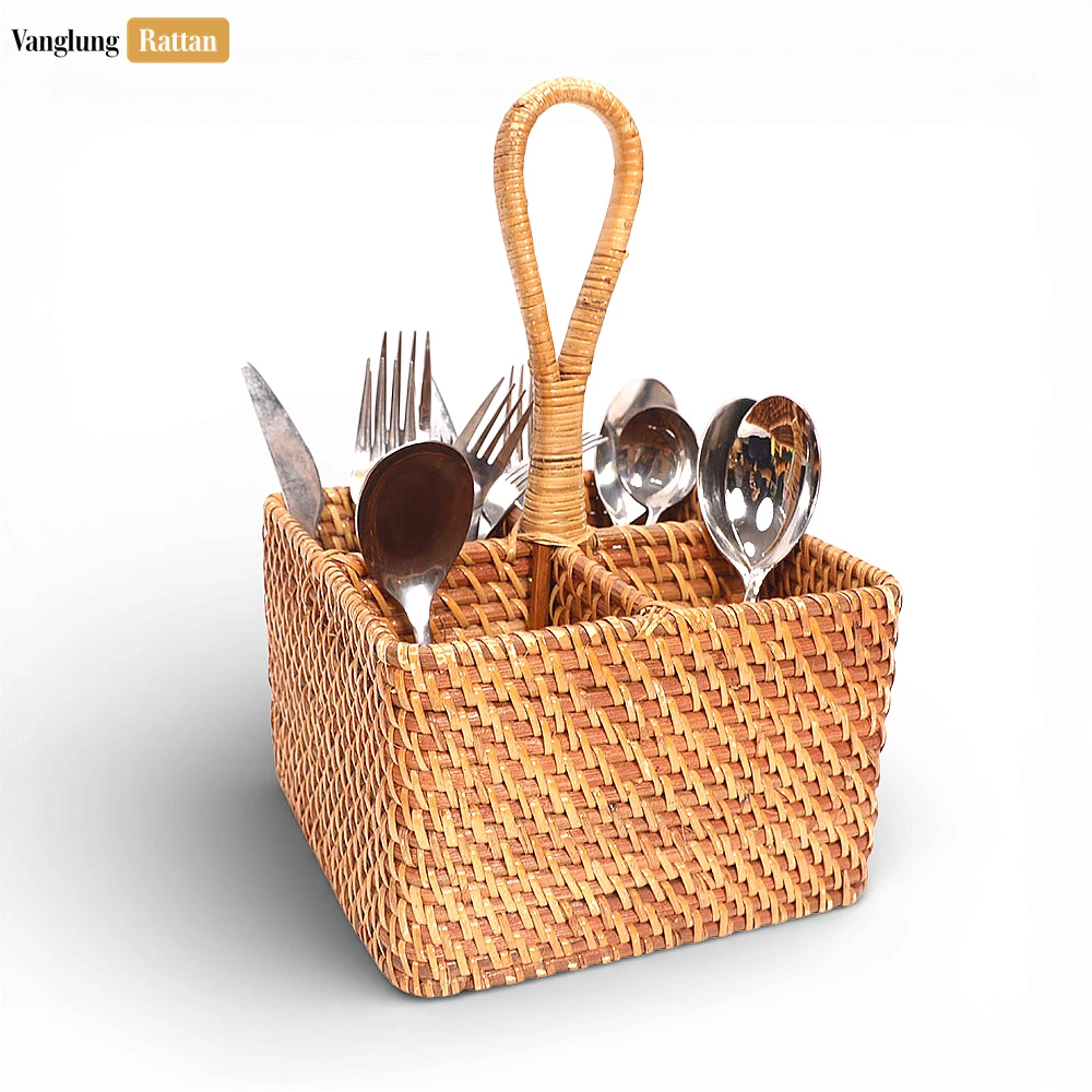 Rattan Export Rattan Tableware Cutlery Holder - Eco-Friendly Tableware Storage for Meal Use - REX-TWH02006