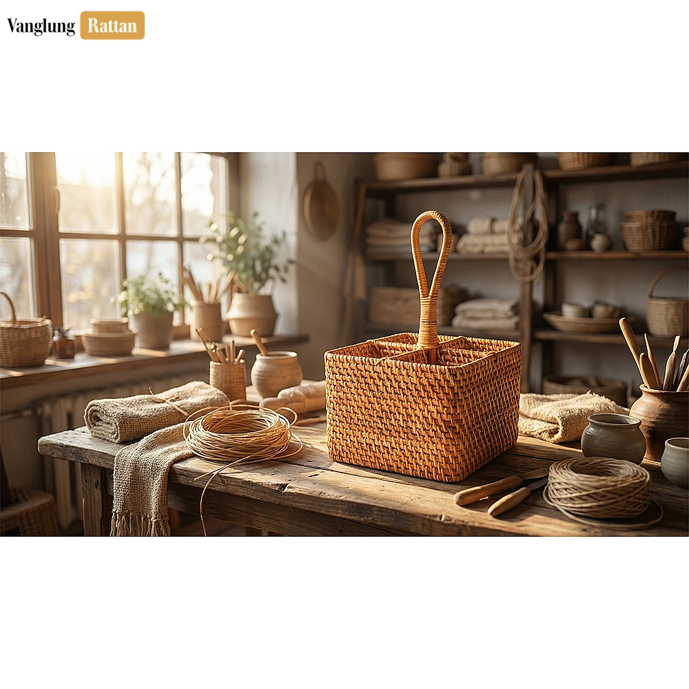 Rattan Export Rattan Tableware Cutlery Holder - Eco-Friendly Tableware Storage for Meal Use - REX-TWH02006