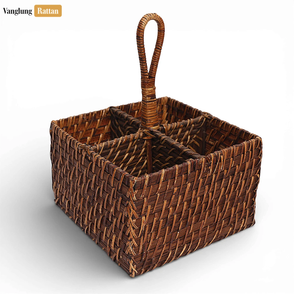 Rattan Export Bamboo Tableware Cutlery Holder - Portable Woven Caddy for Outdoor Dining Use - REX-TWH05009