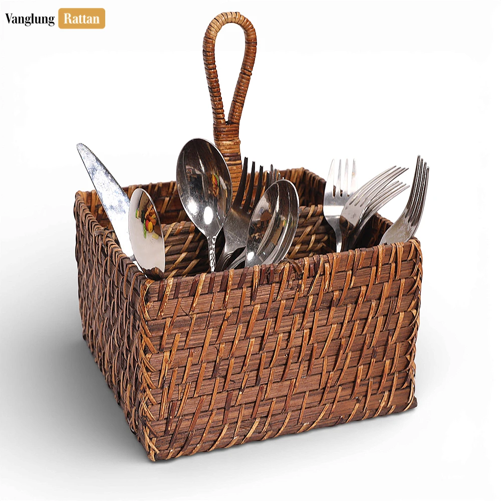 Rattan Export Bamboo Tableware Cutlery Holder - Portable Woven Caddy for Outdoor Dining Use - REX-TWH05009
