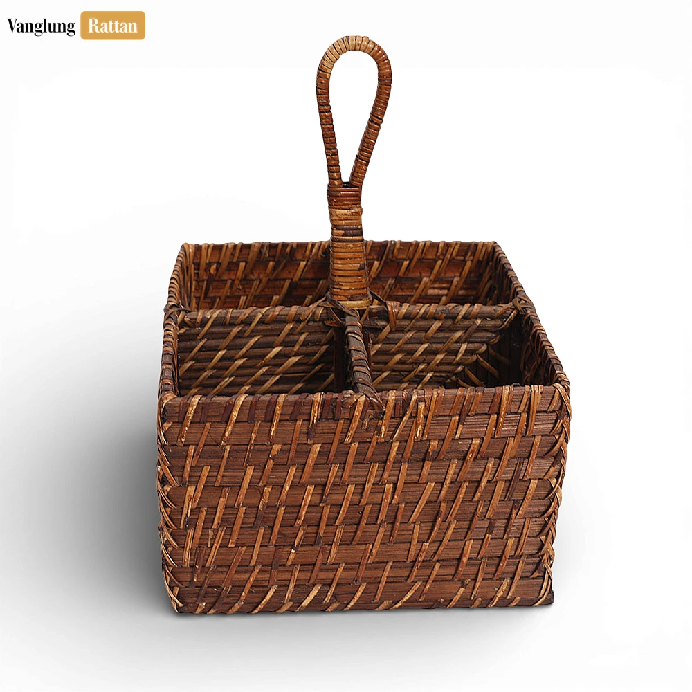 Rattan Export Bamboo Tableware Cutlery Holder - Portable Woven Caddy for Outdoor Dining Use - REX-TWH05009