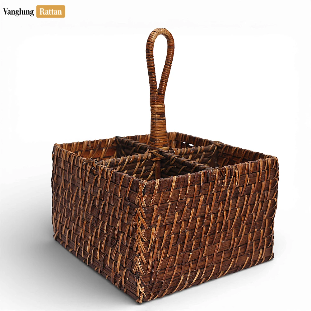 Rattan Export Bamboo Tableware Cutlery Holder - Portable Woven Caddy for Outdoor Dining Use - REX-TWH05009