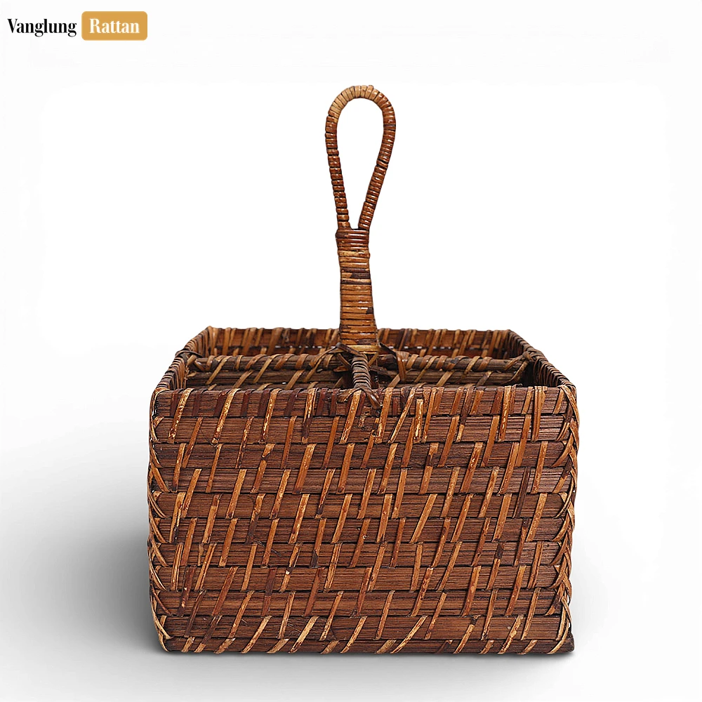 Rattan Export Bamboo Tableware Cutlery Holder - Portable Woven Caddy for Outdoor Dining Use - REX-TWH05009