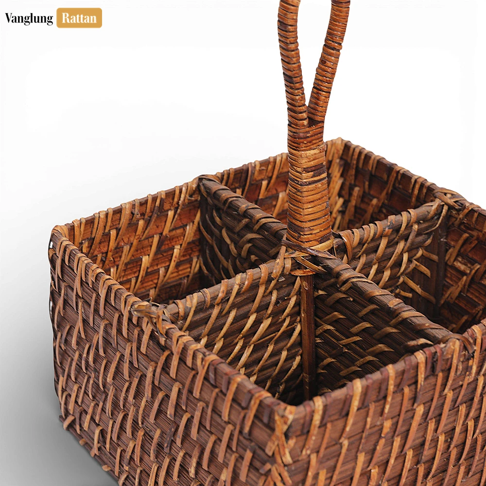 Rattan Export Bamboo Tableware Cutlery Holder - Portable Woven Caddy for Outdoor Dining Use - REX-TWH05009