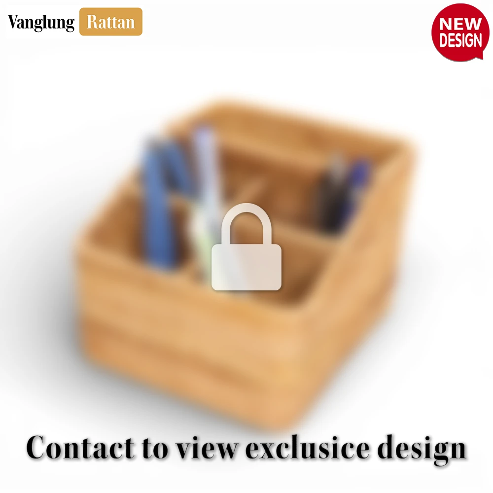 Rattan Export Woven Rattan Pen Holder for Office Desk - Multi-Use Pen, Pencil, and Remote Storage - REX-ST23007