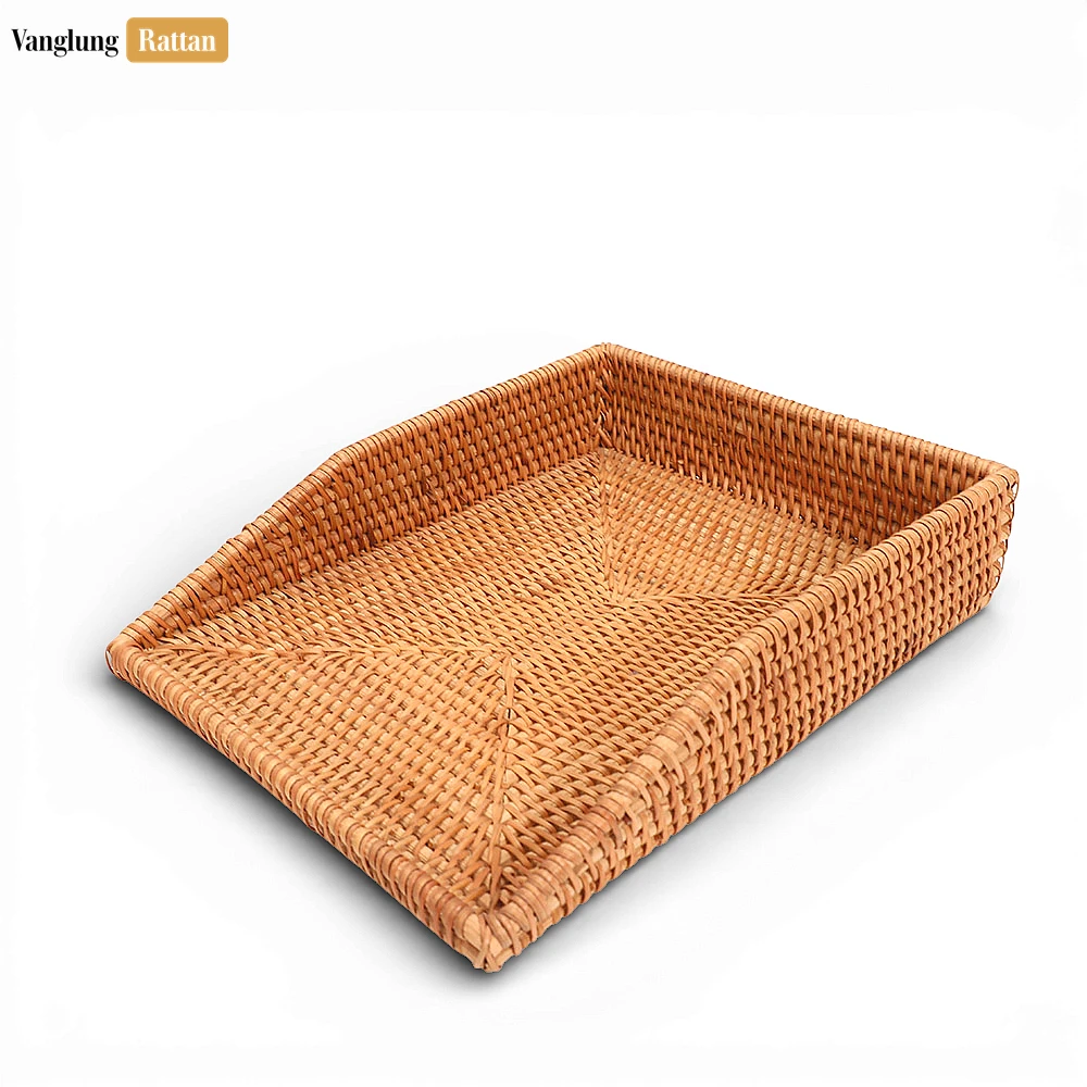 Rattan Export Natural Straw Rattan Desk Organizer Tray - Woven Letter and Paper Storage for Office Use - REX-ST23006