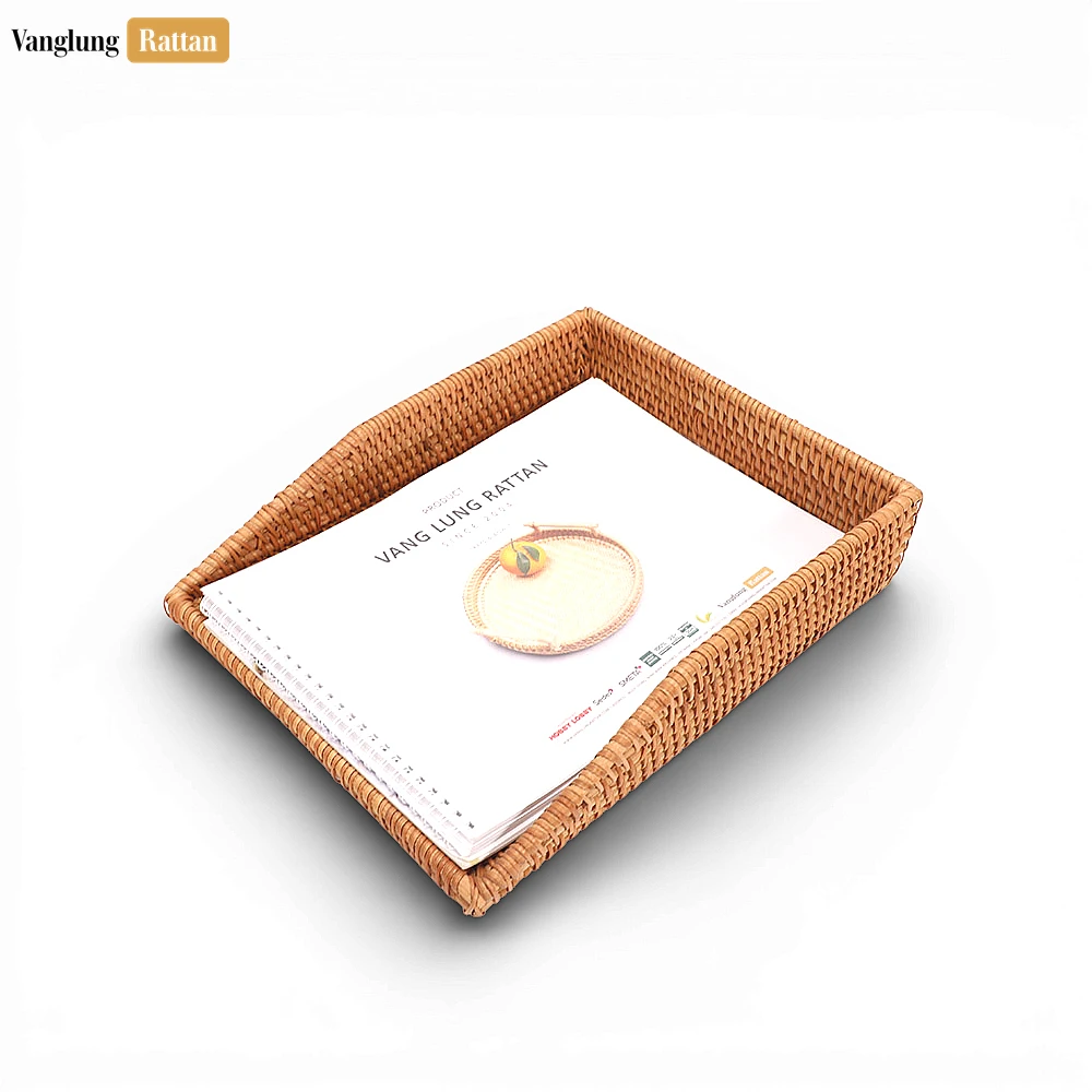 Rattan Export Natural Straw Rattan Desk Organizer Tray - Woven Letter and Paper Storage for Office Use - REX-ST23006
