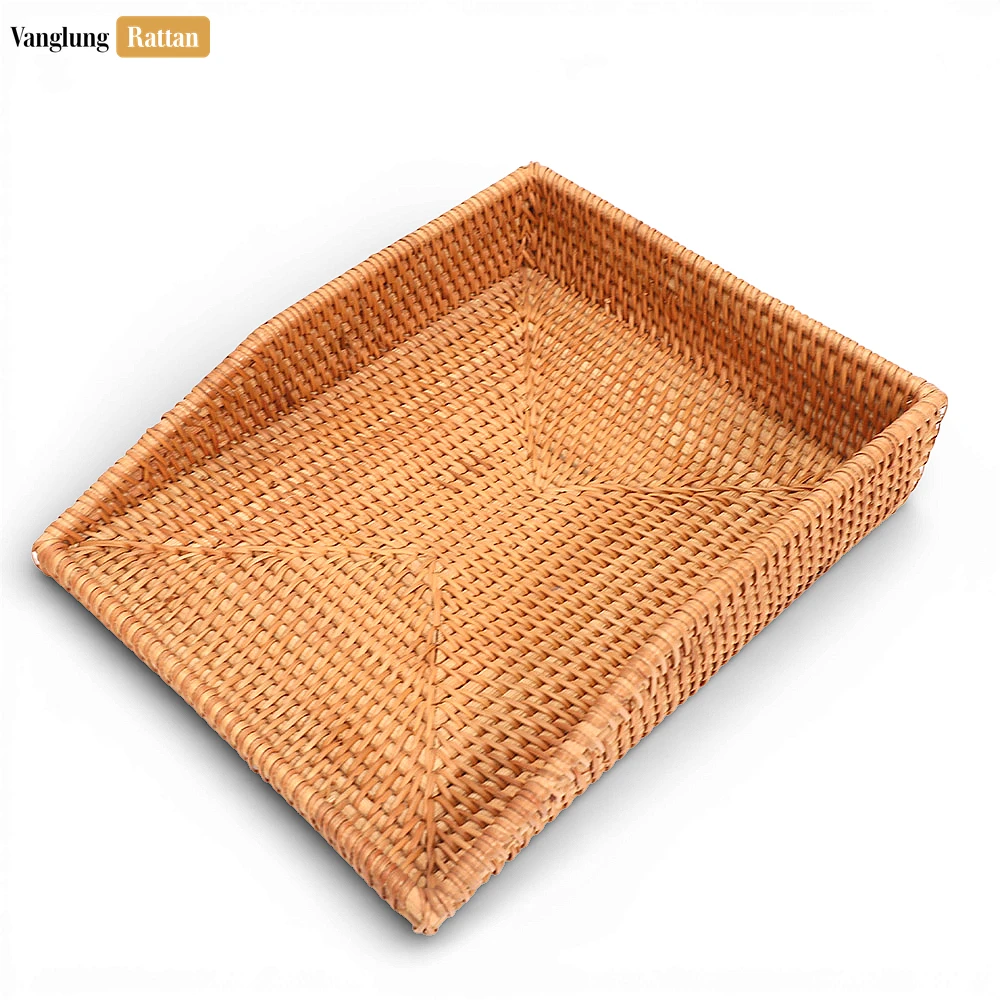 Rattan Export Natural Straw Rattan Desk Organizer Tray - Woven Letter and Paper Storage for Office Use - REX-ST23006