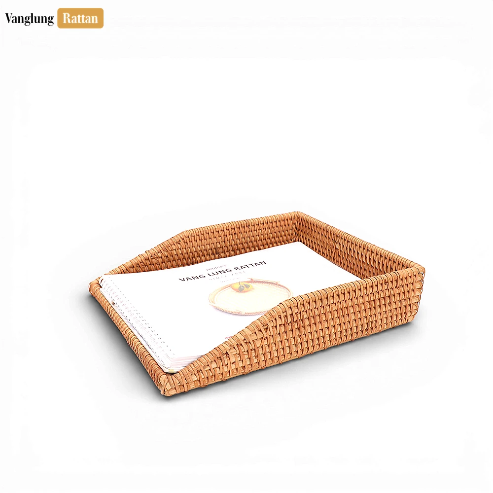 Rattan Export Natural Straw Rattan Desk Organizer Tray - Woven Letter and Paper Storage for Office Use - REX-ST23006
