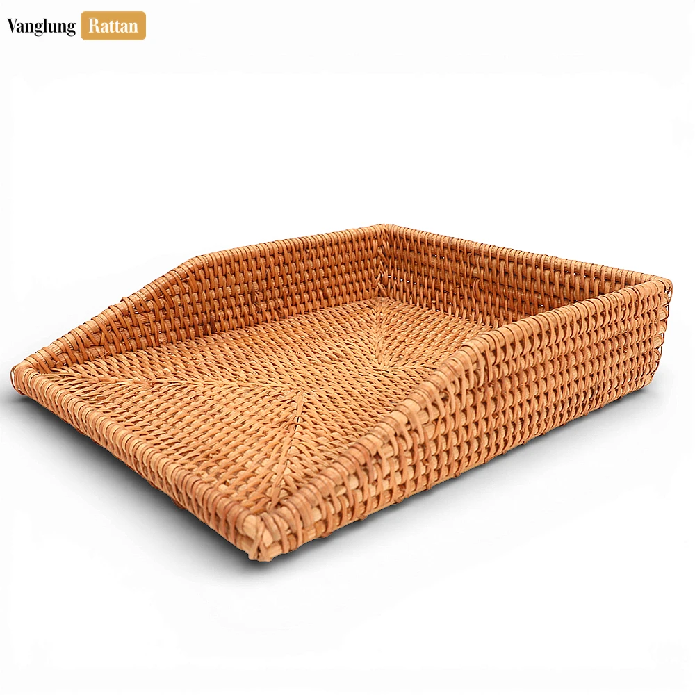 Rattan Export Natural Straw Rattan Desk Organizer Tray - Woven Letter and Paper Storage for Office Use - REX-ST23006