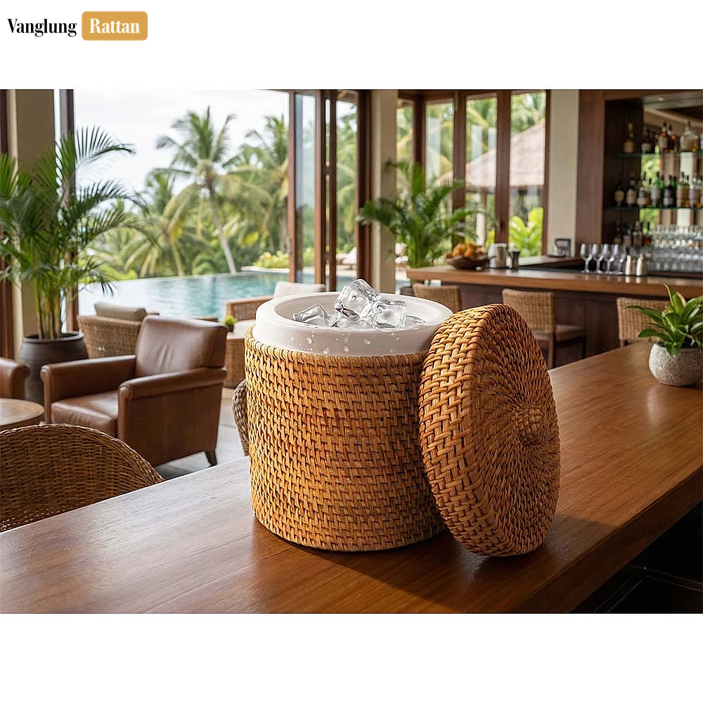 Rattan Export Handcrafted Woven Rattan Ice Pail - Sustainable Drink Service and Party Use Accessory - REX-ICB022005