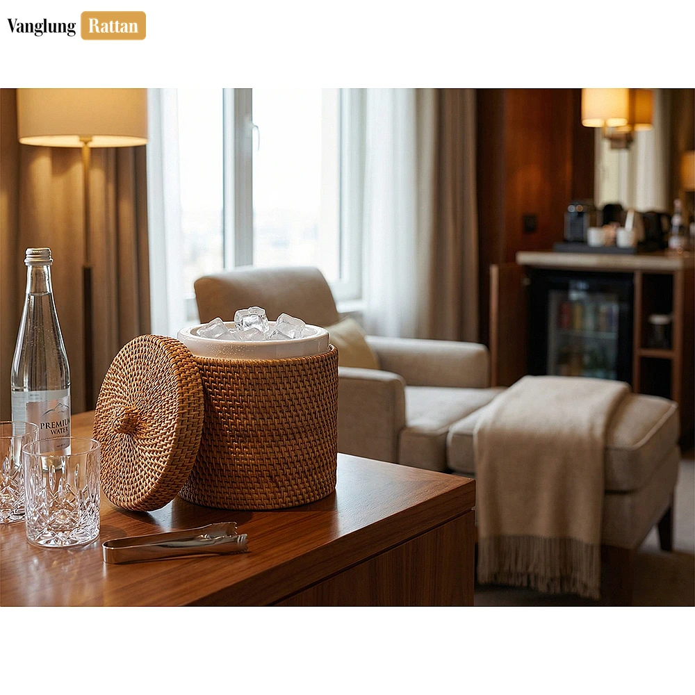 Rattan Export Handcrafted Woven Rattan Ice Pail - Sustainable Drink Service and Party Use Accessory - REX-ICB022005