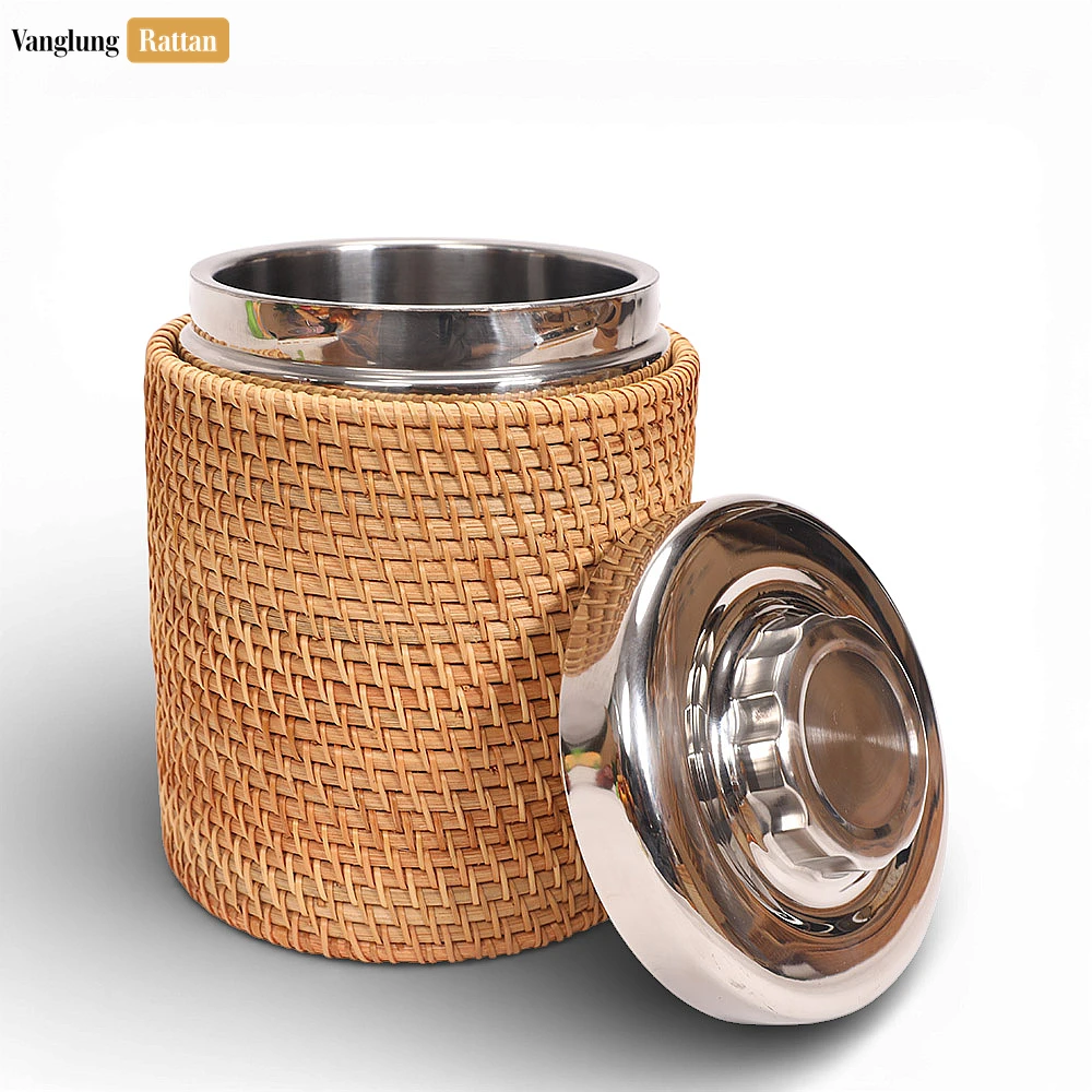 Rattan Export Honey-Tan Straw Weave Ice Bucket - Sustainable Drink Service and Party Use Accessory - REX-ICB012003