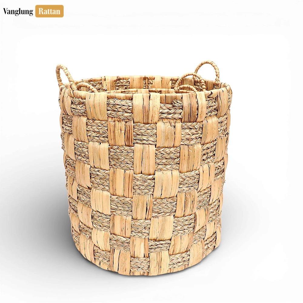 Rattan Export Natural Water Hyacinth Bathroom Basket - Chunky Checkerboard Woven Storage for Towels and Décor - REX-BB081004