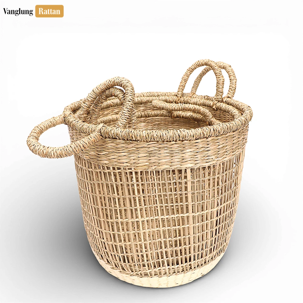 Rattan Export Natural Seagrass Bathroom Basket with Handles - Airy Woven Storage for Towels and Décor - REX-SB071006