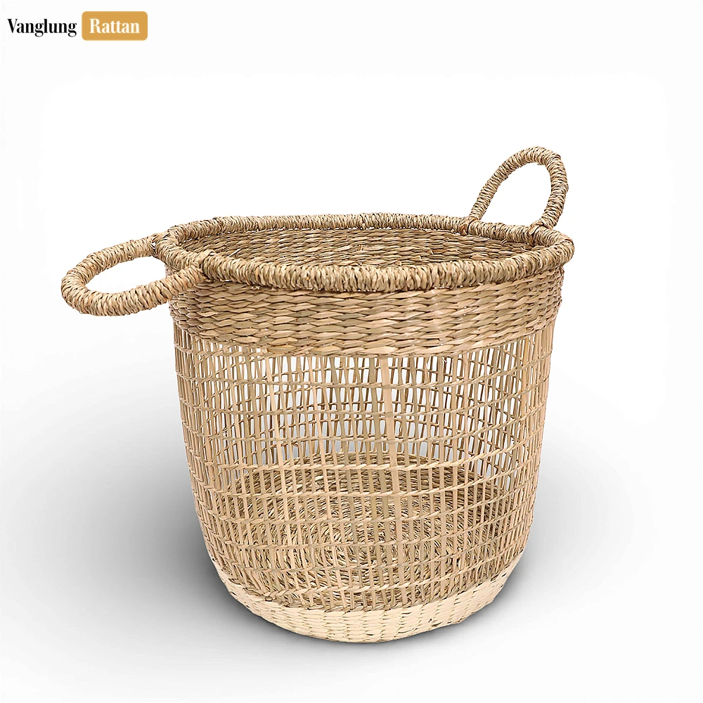 Rattan Export Natural Seagrass Bathroom Basket with Handles - Airy Woven Storage for Towels and Décor - REX-SB071006