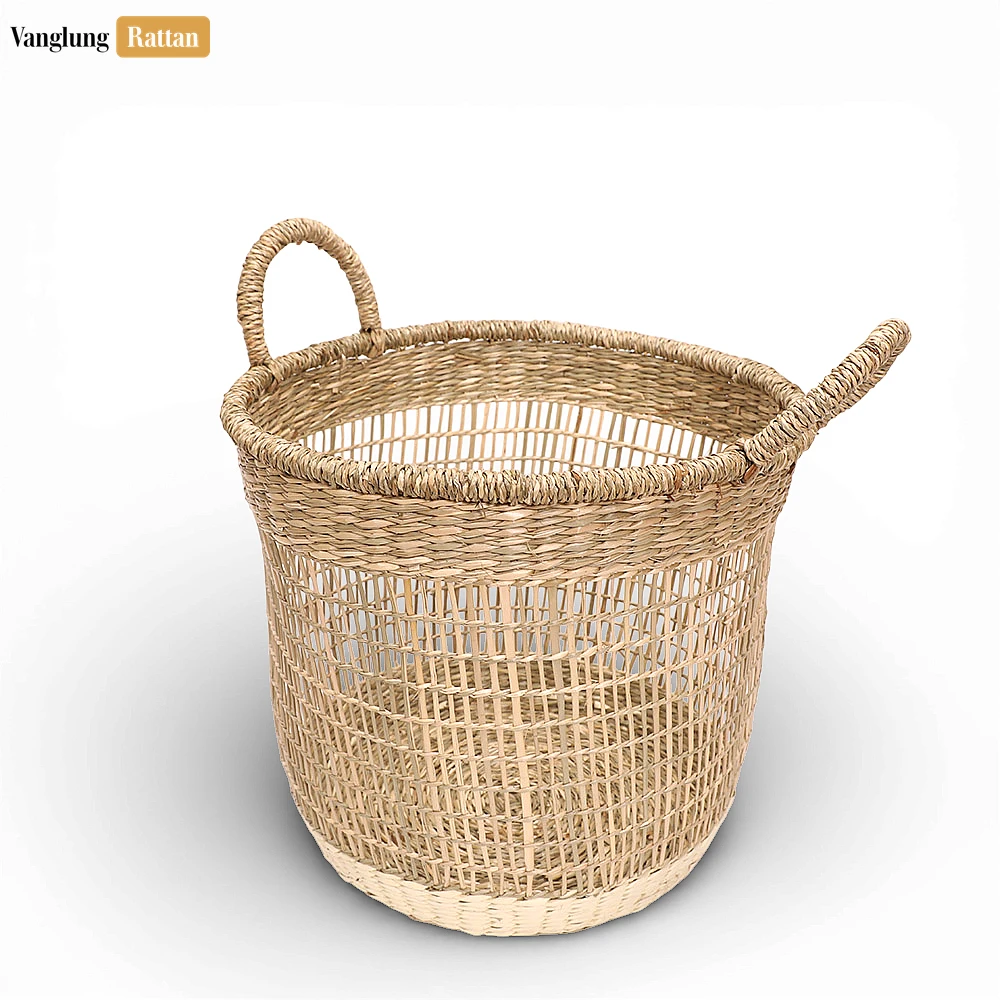 Rattan Export Natural Seagrass Bathroom Basket with Handles - Airy Woven Storage for Towels and Décor - REX-SB071006