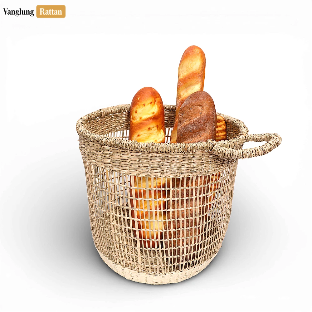 Rattan Export Natural Seagrass Bathroom Basket with Handles - Airy Woven Storage for Towels and Décor - REX-SB071006