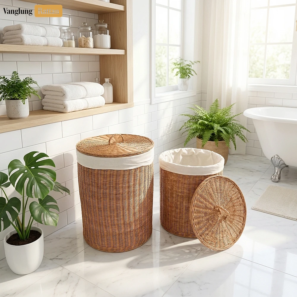 Rattan Export Tự nhiên lõi mây phòng tắm giỏ - đan Laundry và khăn lưu trữ - REX-BB031003