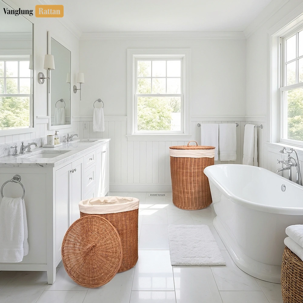 Rattan Export Tự nhiên lõi mây phòng tắm giỏ - đan Laundry và khăn lưu trữ - REX-BB031003