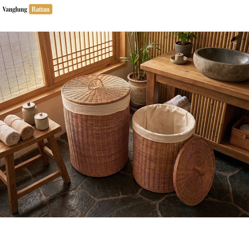 Rattan Export Tự nhiên lõi mây phòng tắm giỏ - đan Laundry và khăn lưu trữ - REX-BB031003