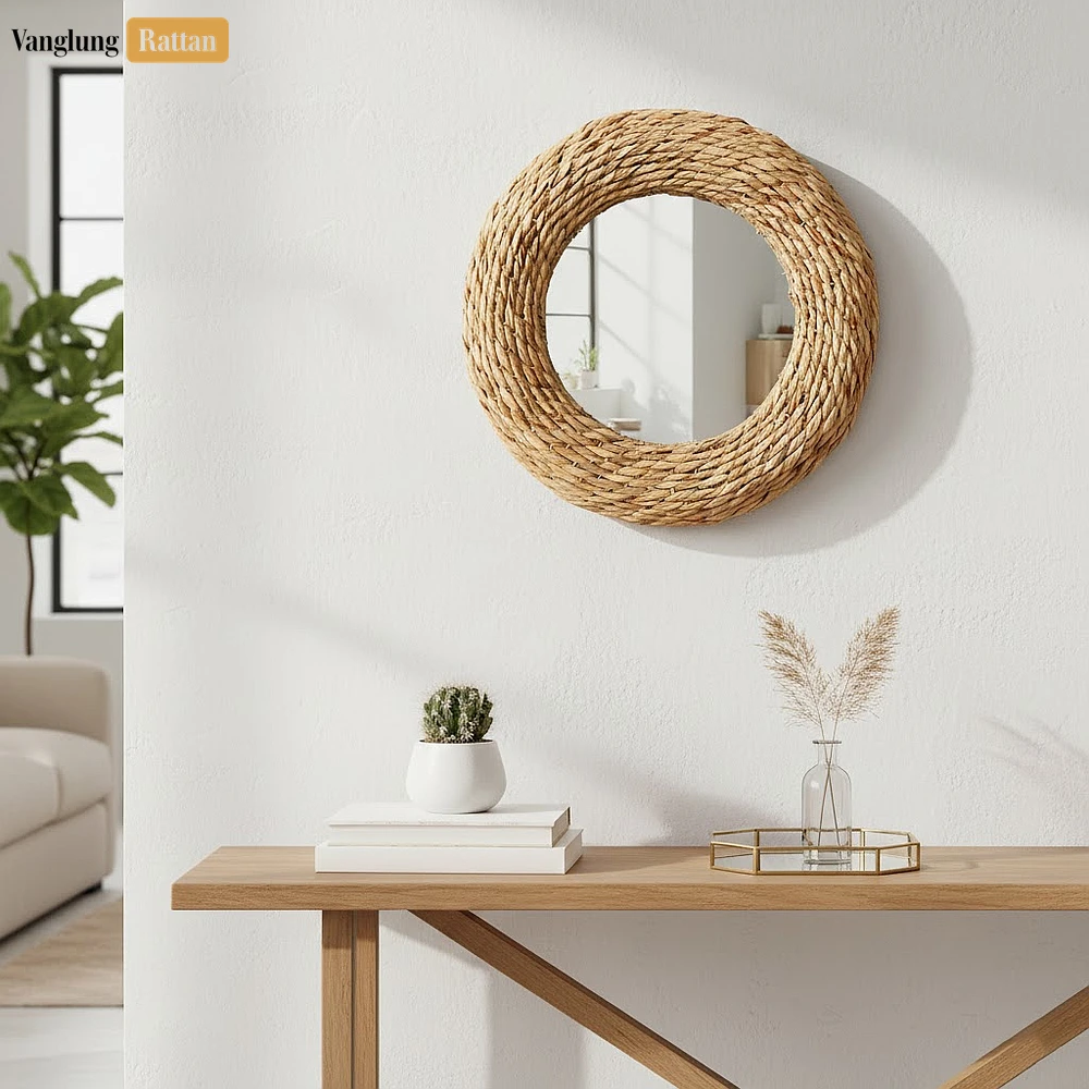 Rattan Export Handcrafted Chunky Braided Mirror - Natural Braided Fiber Home Decor Accent - REX-DC0825014