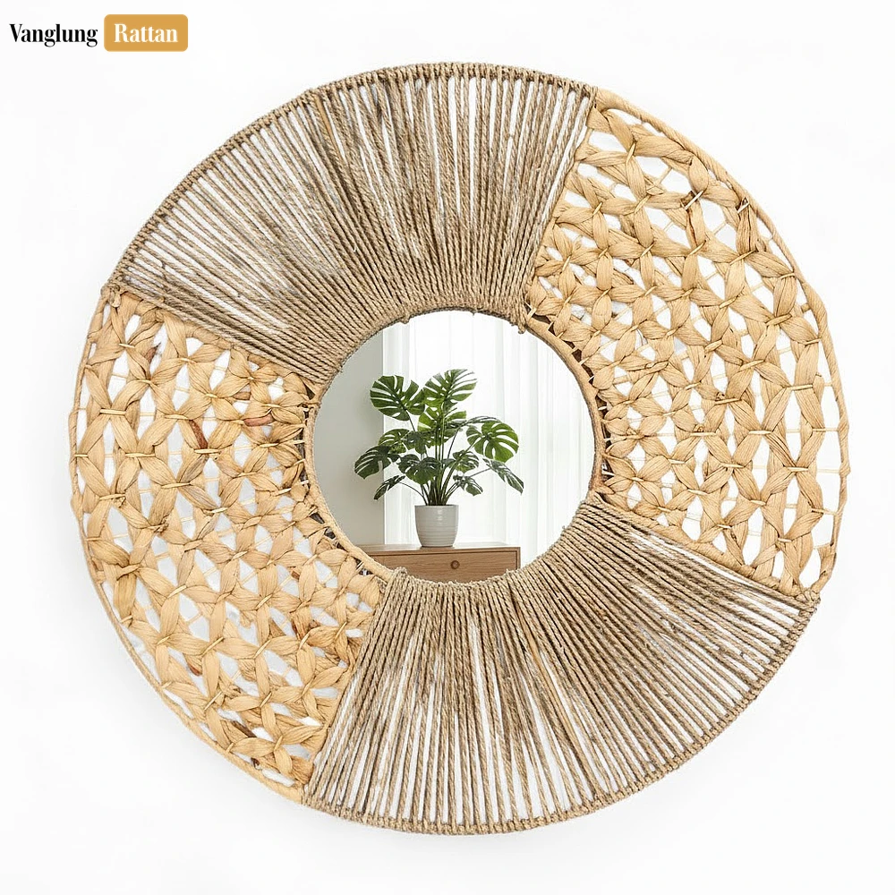 Rattan Export Handcrafted Seagrass and Cord Mirror - Sustainable Decorative Wall Art for Living Room - REX-DC0725013