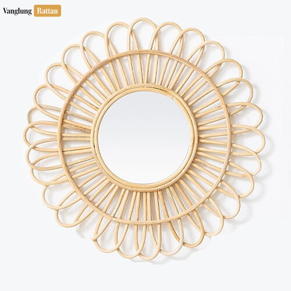 Rattan Export Round Core Rattan Wall Mirror - Natural Sunflower Loop Home Decor Accent - REX-DC0325012