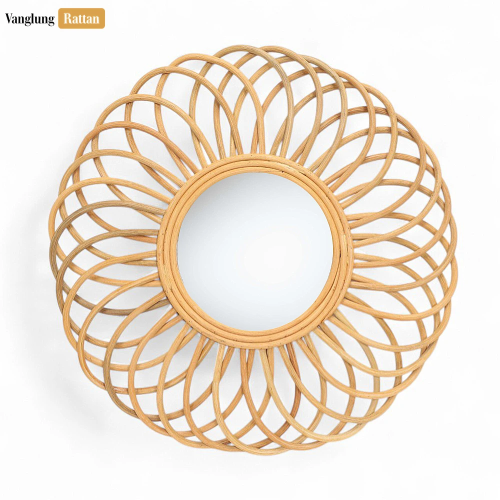 Rattan Export Round Core Rattan Wall Mirror - Natural Swirl Geometric Home Decor Accent - REX-DC0325010
