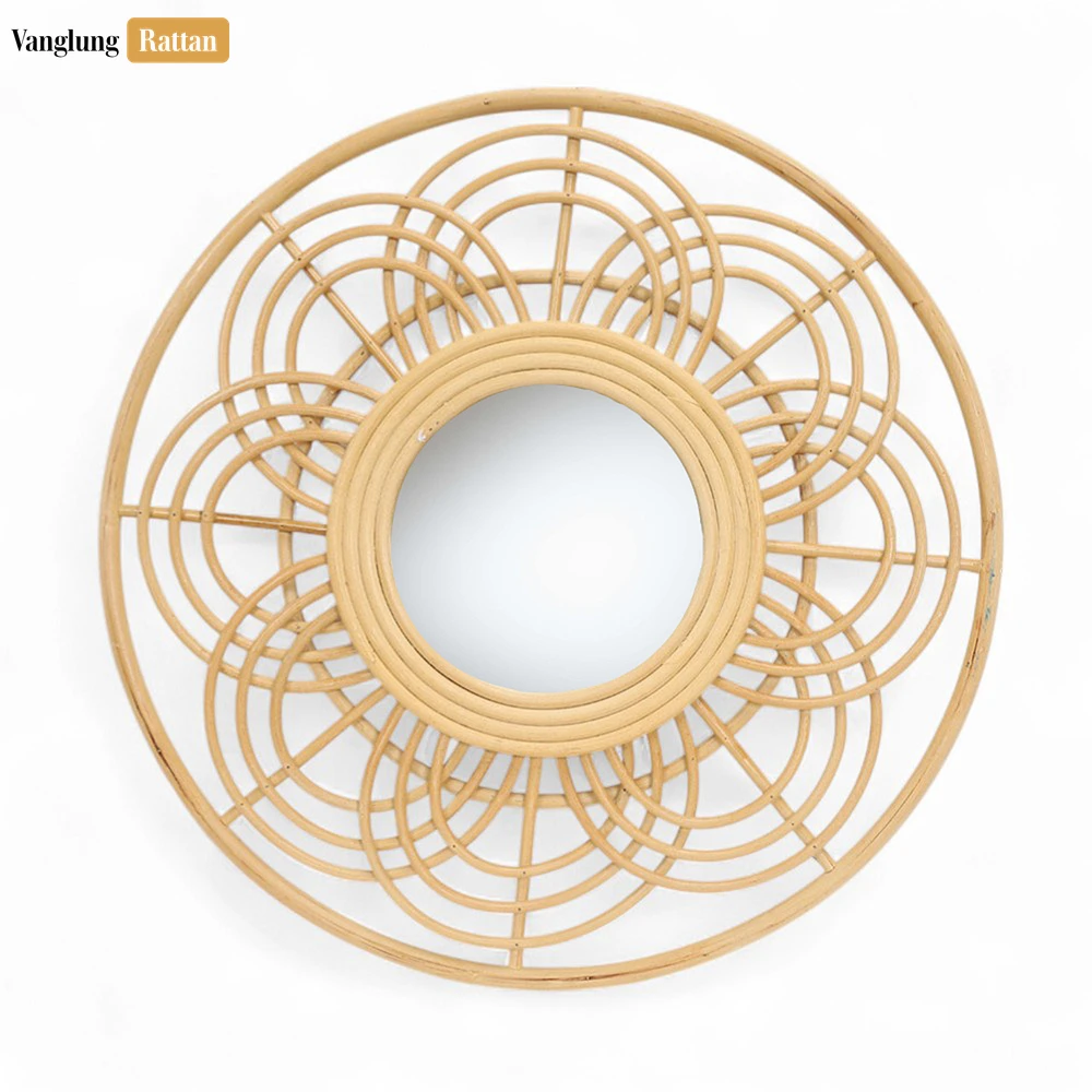 Rattan Export Round Core Rattan Wall Mirror - Natural Floral Geometric Home Decor Accent - REX-DC0325009