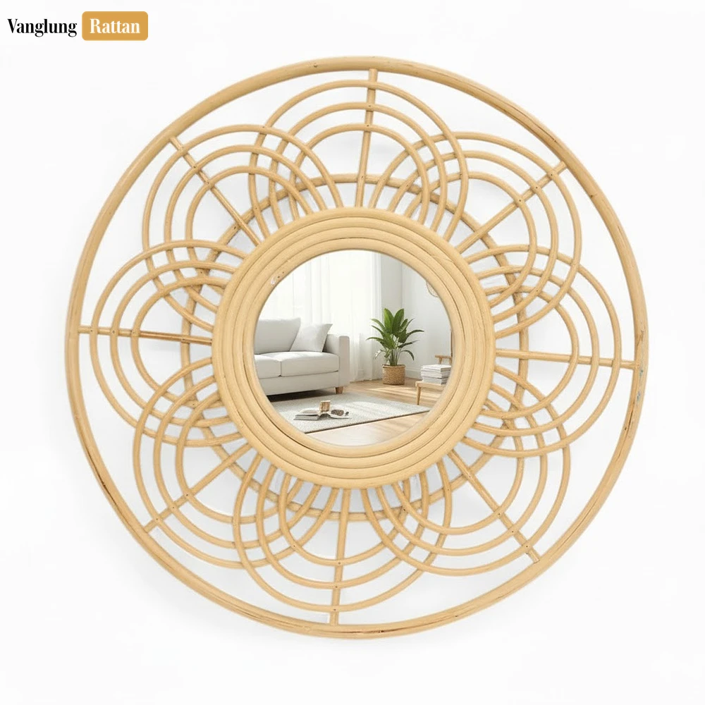 Rattan Export Tròn lõi mây gương treo tường - tự nhiên hoa hình học trang trí nội thất điểm nhấn - REX-DC0325009