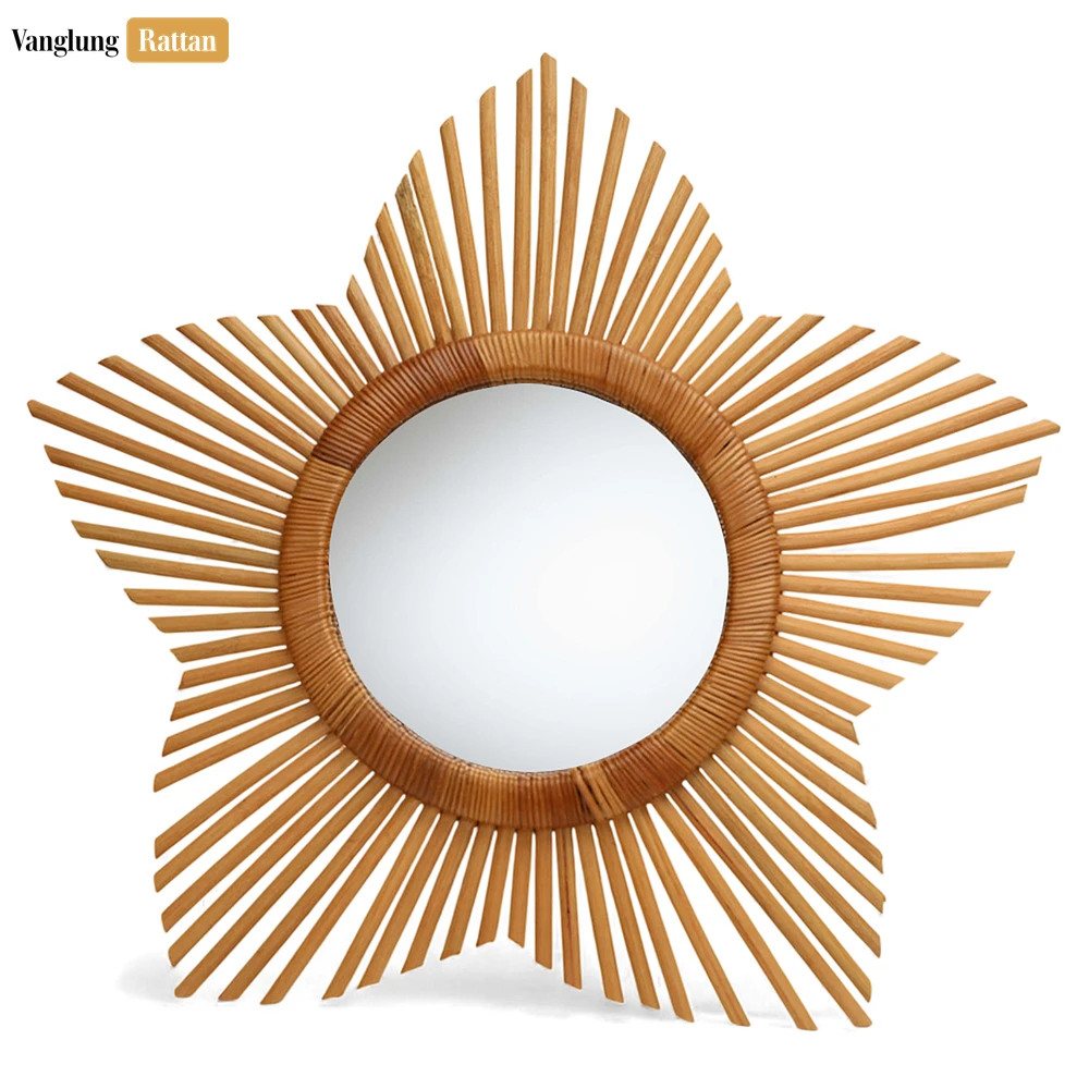 Rattan Export Star-Shaped Core Rattan Wall Mirror - Natural Starburst Home Decor Accent - REX-DC0325008