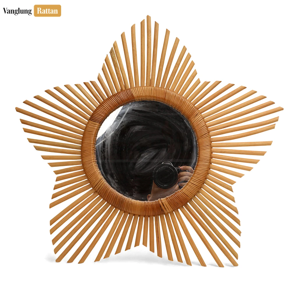 Rattan Export Star-Shaped Core Rattan Wall Mirror - Natural Starburst Home Decor Accent - REX-DC0325008