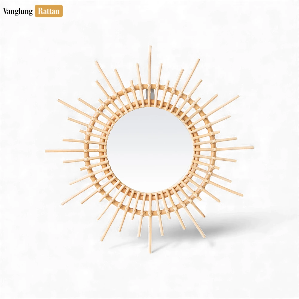 Rattan Export Round Sunburst Core Rattan Wall Mirror - Sustainable Decorative Wall Art for Living Room - REX-DC0325007