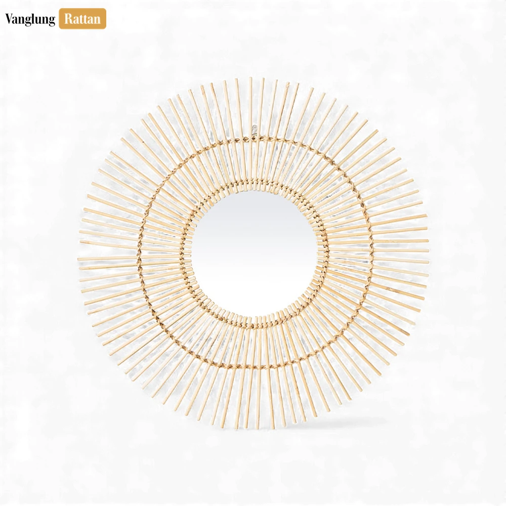 Rattan Export Round Sunburst Core Rattan Wall Mirror - Natural Starburst Home Decor Accent - REX-DC0325006