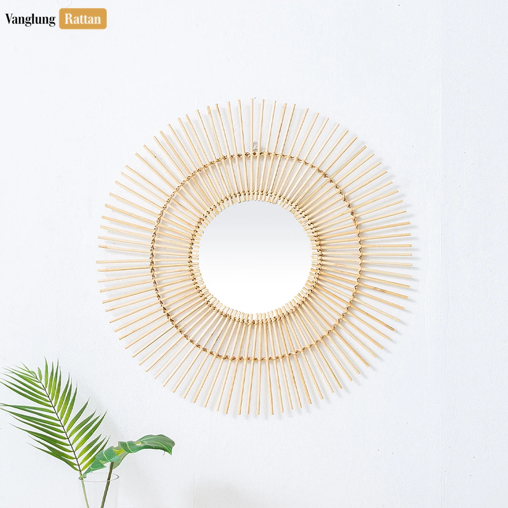 Rattan Export Round Sunburst Core Rattan Wall Mirror - Natural Starburst Home Decor Accent - REX-DC0325006