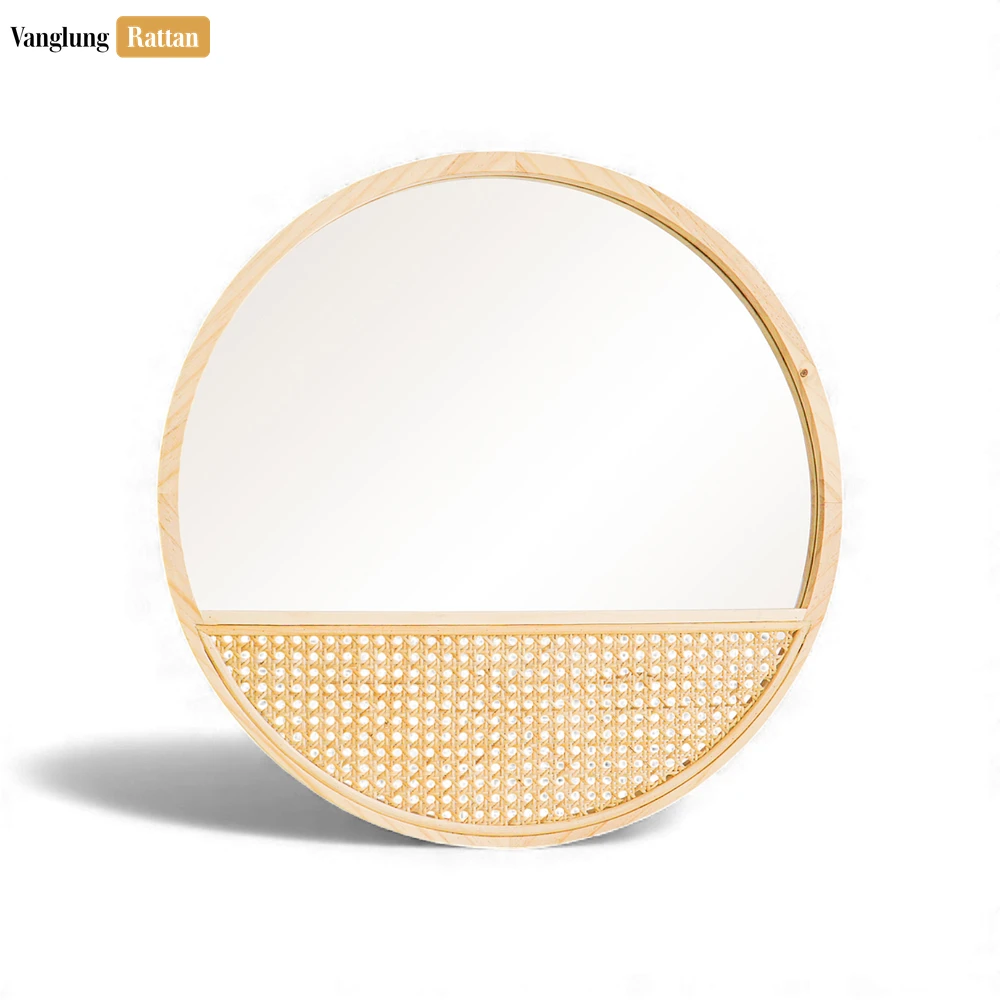 Rattan Export Round Core Rattan Mirror - Natural Woven Cane Webbing Inlay Home Décor - REX-DC0325004