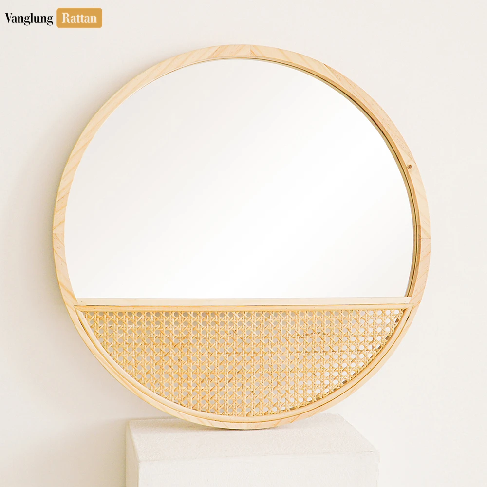 Rattan Export Round Core Rattan Mirror - Natural Woven Cane Webbing Inlay Home Décor - REX-DC0325004
