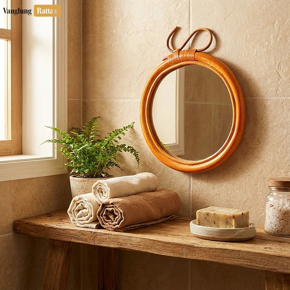 Rattan Export Artigianale anima rattan cerchio specchio - sostenibile toeletta accento per bagno decorazione - REX-DC0325003