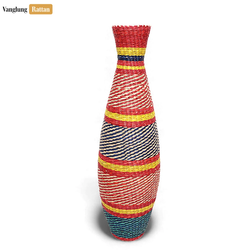 Rattan Export Rustic Colorful Woven Seagrass Vase - Festive Holiday Table Accent - REX-DCVA27007