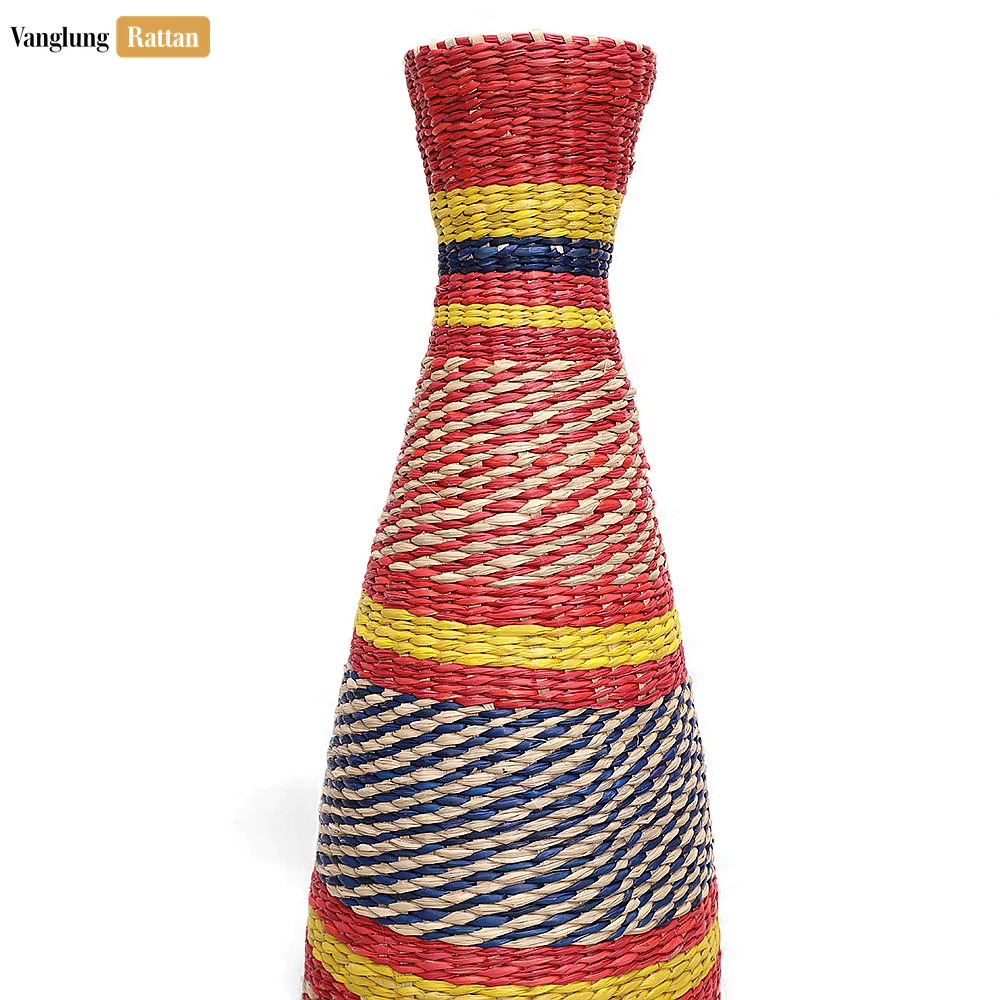 Rattan Export Rustic Colorful Woven Seagrass Vase - Festive Holiday Table Accent - REX-DCVA27007