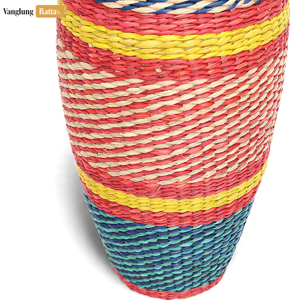 Rattan Export Rustic Colorful Woven Seagrass Vase - Festive Holiday Table Accent - REX-DCVA27007