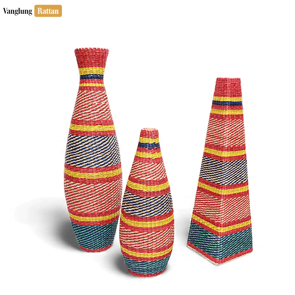 Rattan Export Rustic Colorful Woven Seagrass Vase - Festive Holiday Table Accent - REX-DCVA27007